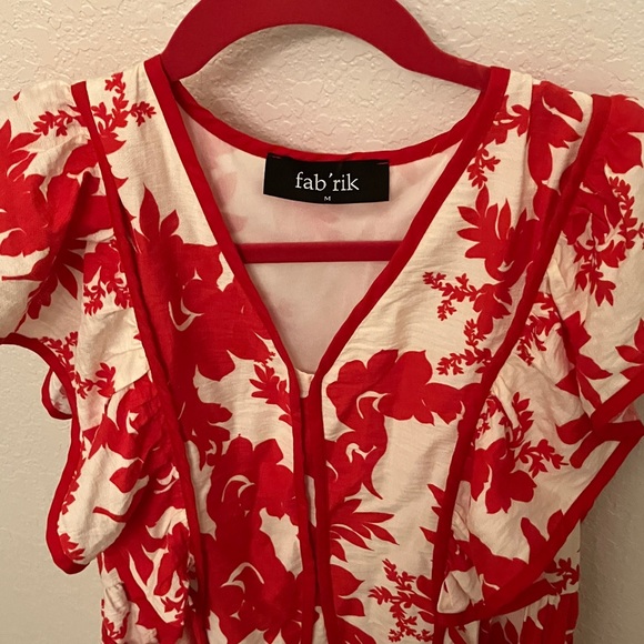 Jenna Floral Printed Midi Dress Red and White Women's Dress - Picture 5 of 6